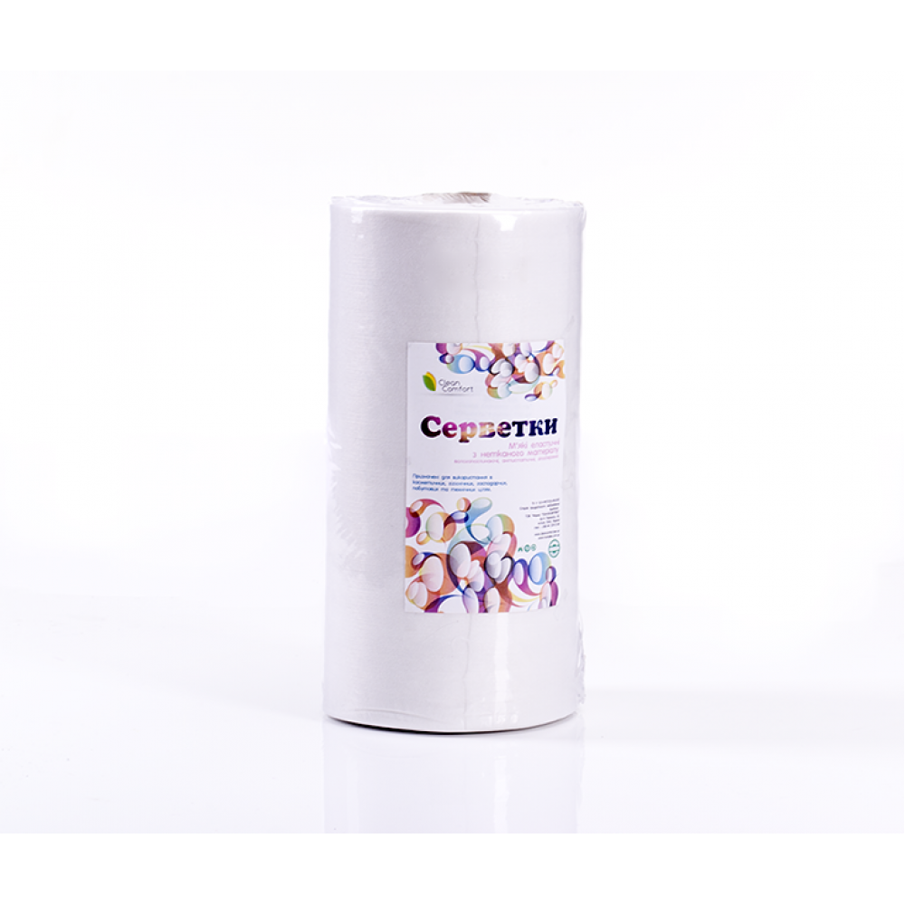 Салфетки спанлейс 40 г/м с перфорацией, гладкая структура CLEAN COMFORT белые 20х20см, 100 шт/рул