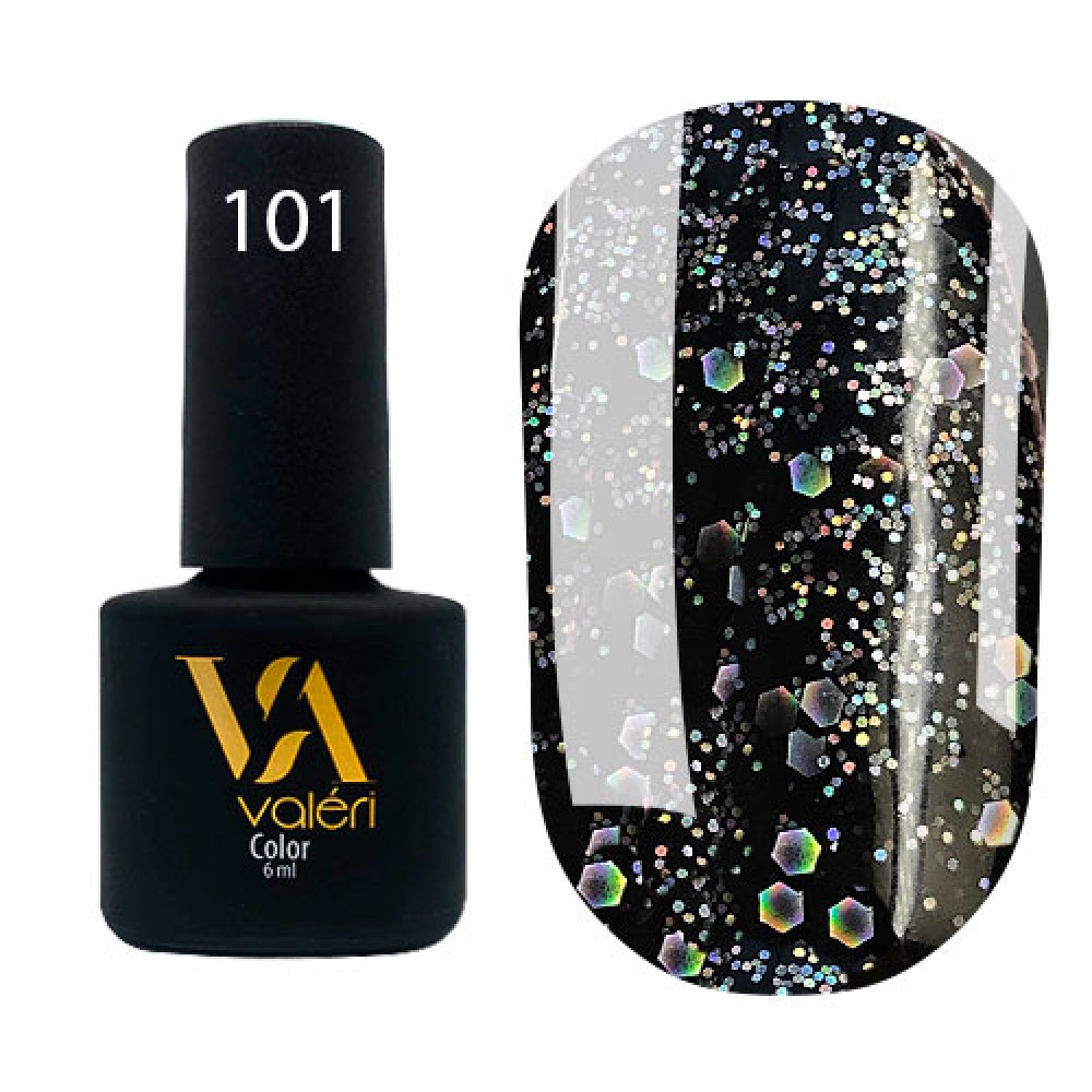 Гель-лак Valeri Color № 101 (черный с голографическими блестками), 6 мл