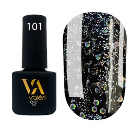 Гель-лак Valeri Color № 101 (черный с голографическими блестками), 6 мл
