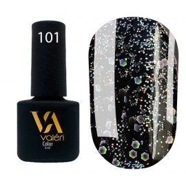 Гель-лак Valeri Color № 101 (черный с голографическими блестками), 6 мл