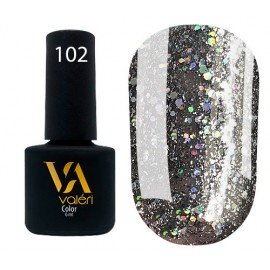 Гель-лак Valeri Color № 102 (темно-серый с голографическими блестками), 6 мл