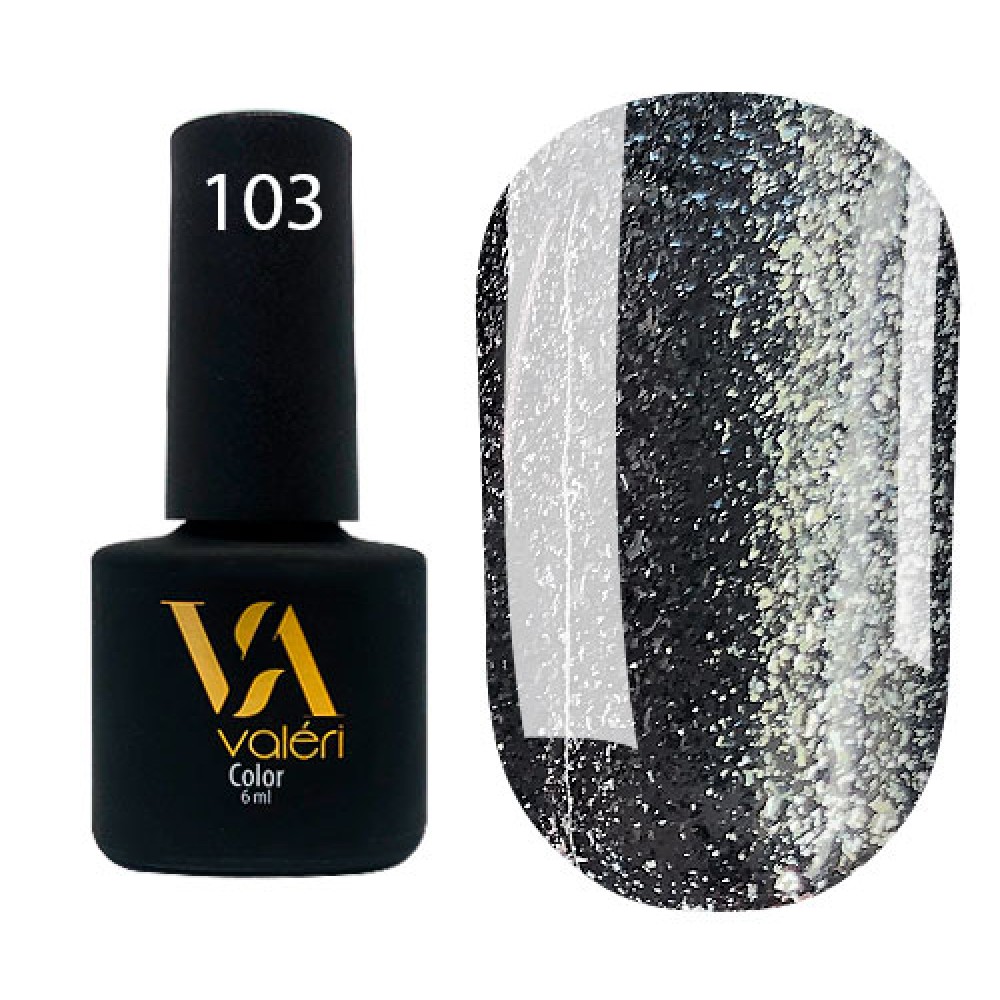 Гель-лак Valeri Color № 103 (темно-серый с серебристыми блестками), 6 мл