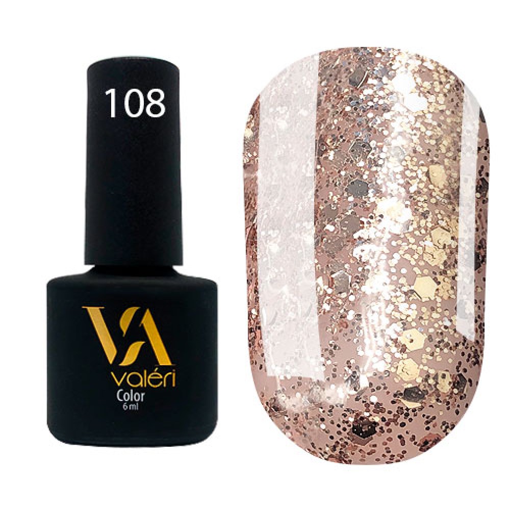 Гель-лак Valeri Color № 108 (светлая бронза с блестками), 6 мл