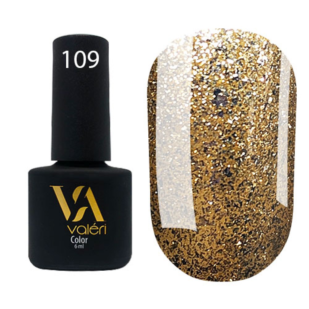 Гель-лак Valeri Color № 109 (золотой с серебренными блестками), 6 мл