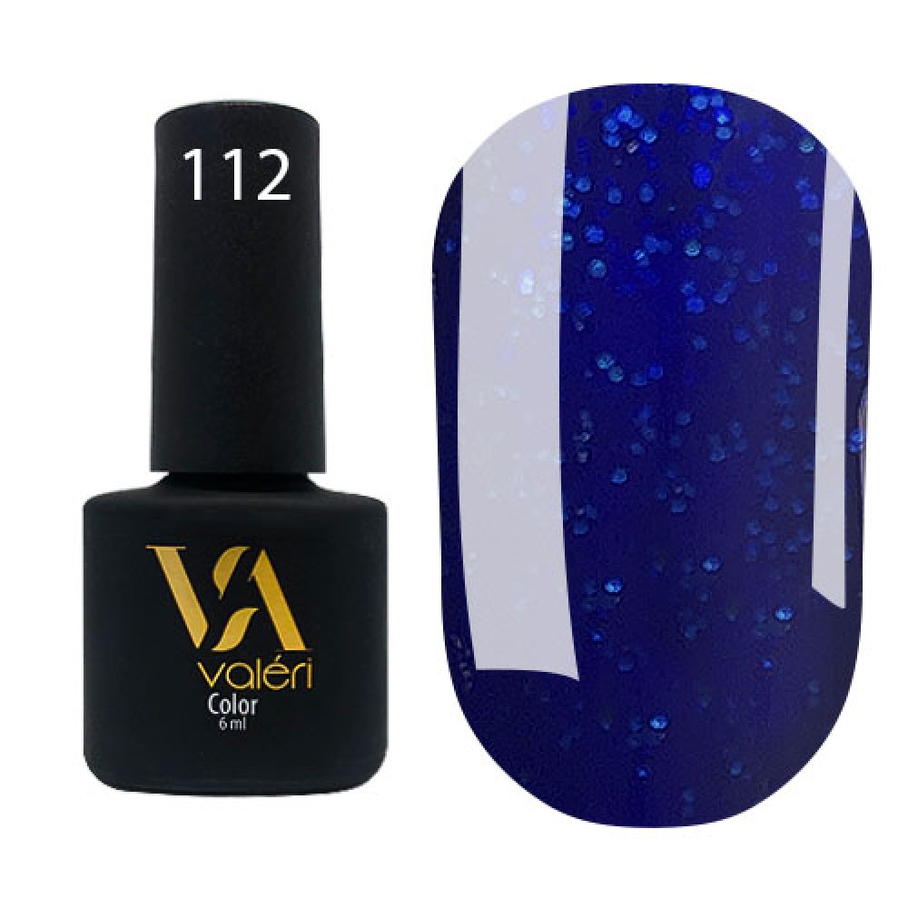 Гель-лак Valeri Color № 112 (темно-синий с синими блестками), 6 мл