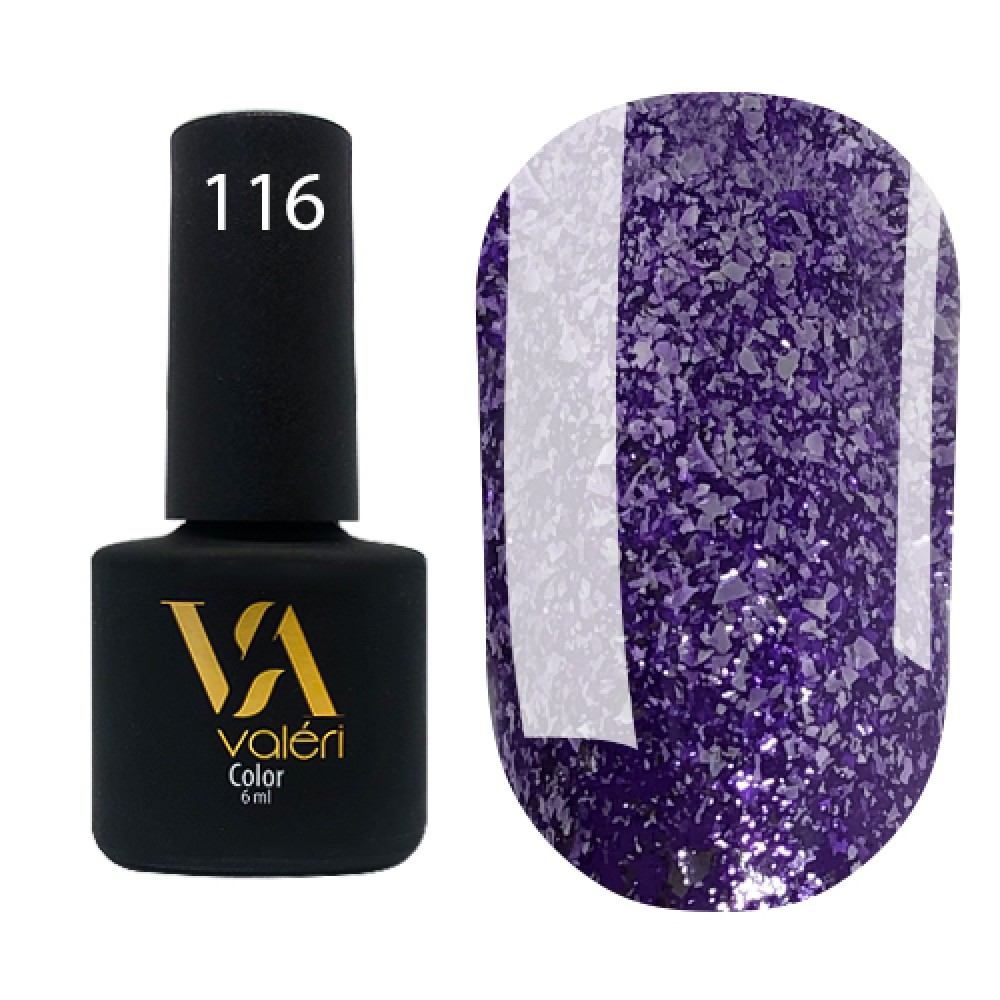 Гель-лак Valeri Color № 116 (сиреневый с серебряными блестками), 6 мл