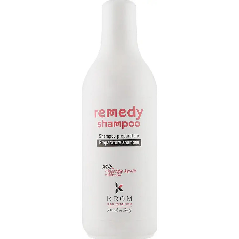 Восстанавливающий шампунь для волос KROM REMEDY с растительным кератином и маслом оливы, 1000 мл