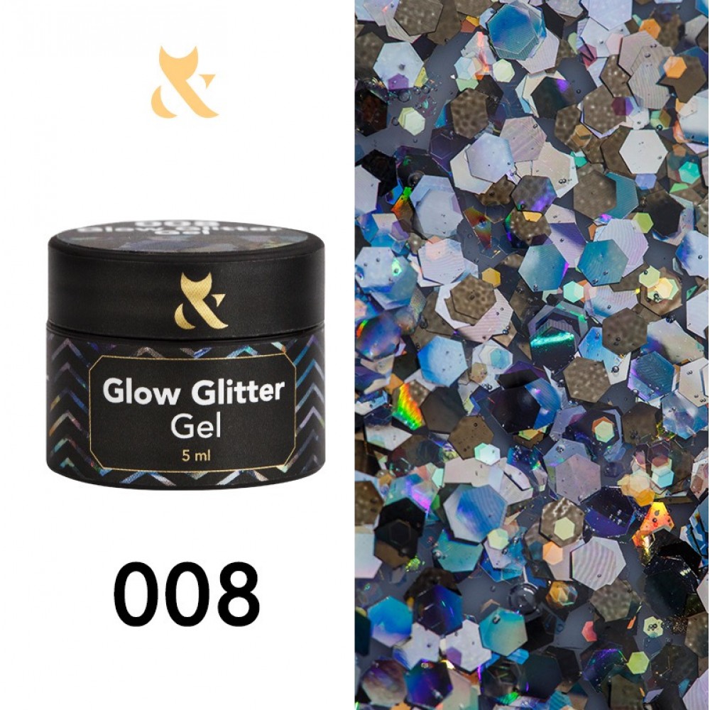 Гель для дизайна F.O.X Glow Glitter Gel 008, 5 мл