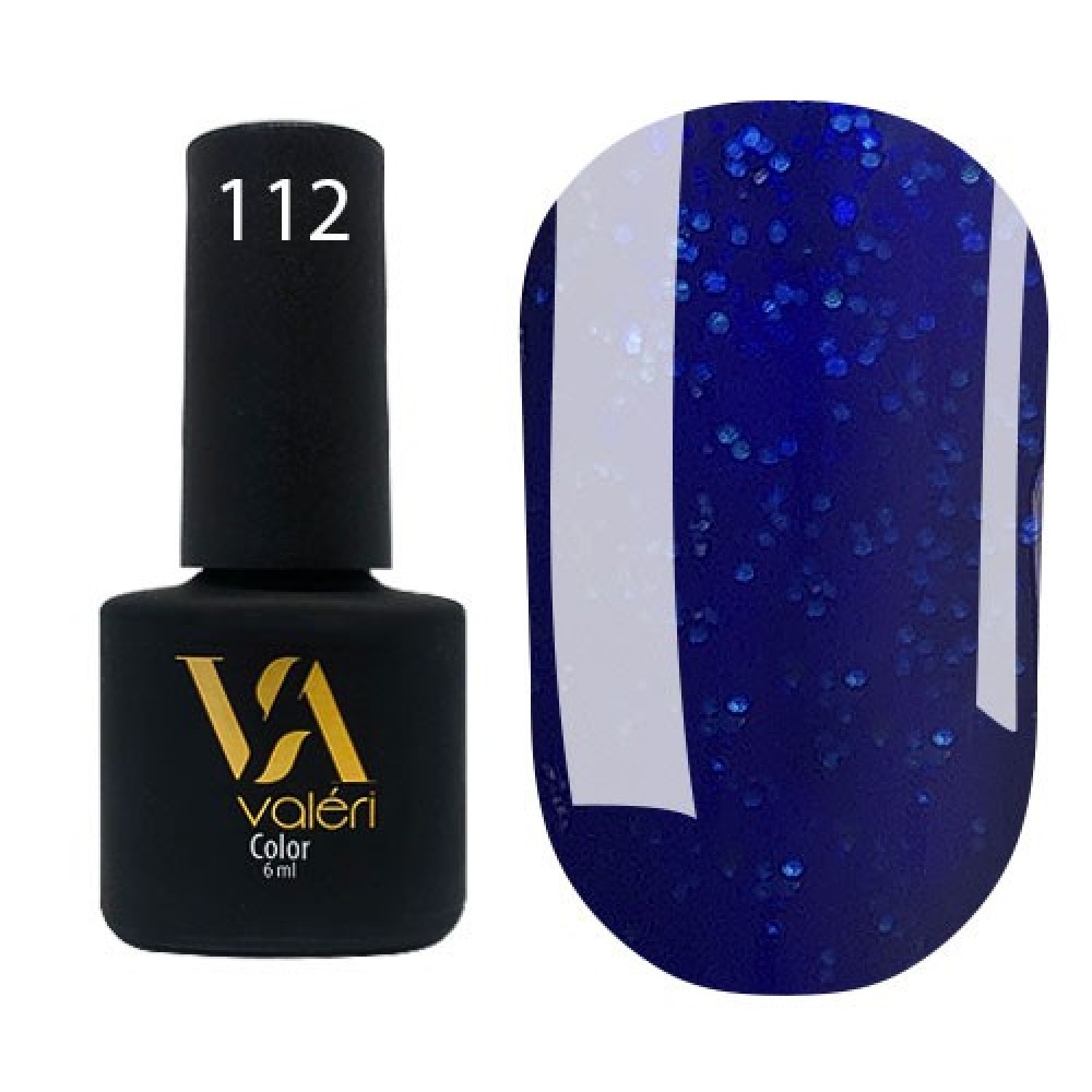 Гель-лак Valeri Color № 112 (темно-синий с синими блестками), 6 мл