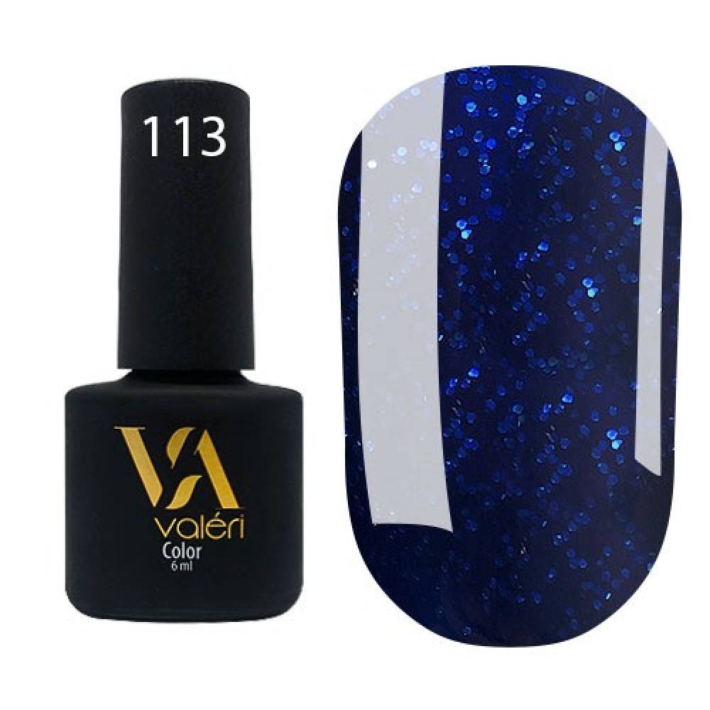 Гель-лак Valeri Color № 113 (черно-синий с синими блестками), 6 мл