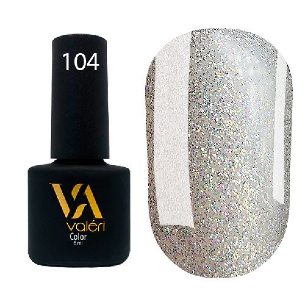 Гель-лак Valeri Color № 104 (серебристый с разноцветными блесками), 6 мл