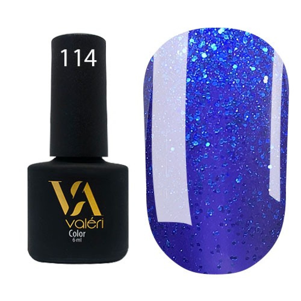Гель-лак Valeri Color № 114 (синий с синими блестками), 6 мл