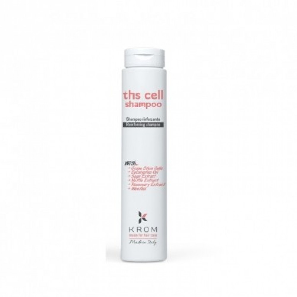 Шампунь укепляющий KROM THSCELL со стволовыми клетками винограда, маслом эвкалипта и экстрактом шалфея, 250 мл