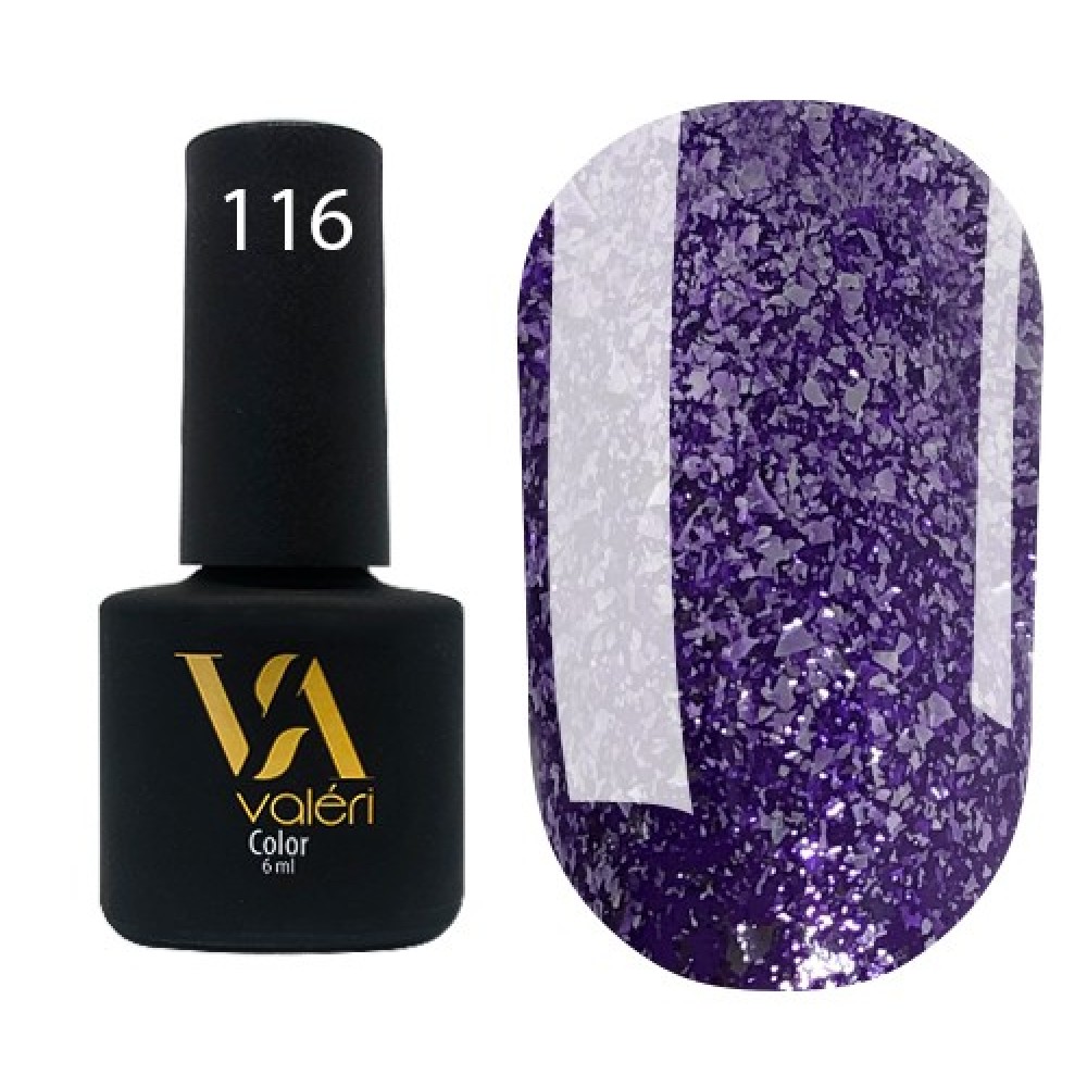 Гель-лак Valeri Color № 116 (сиреневый с серебренными блестками), 6 мл