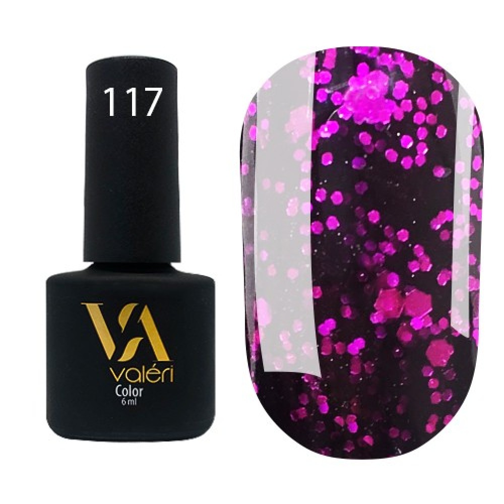 Гель-лак Valeri Color № 117 (черный с розовыми блестками), 6 мл