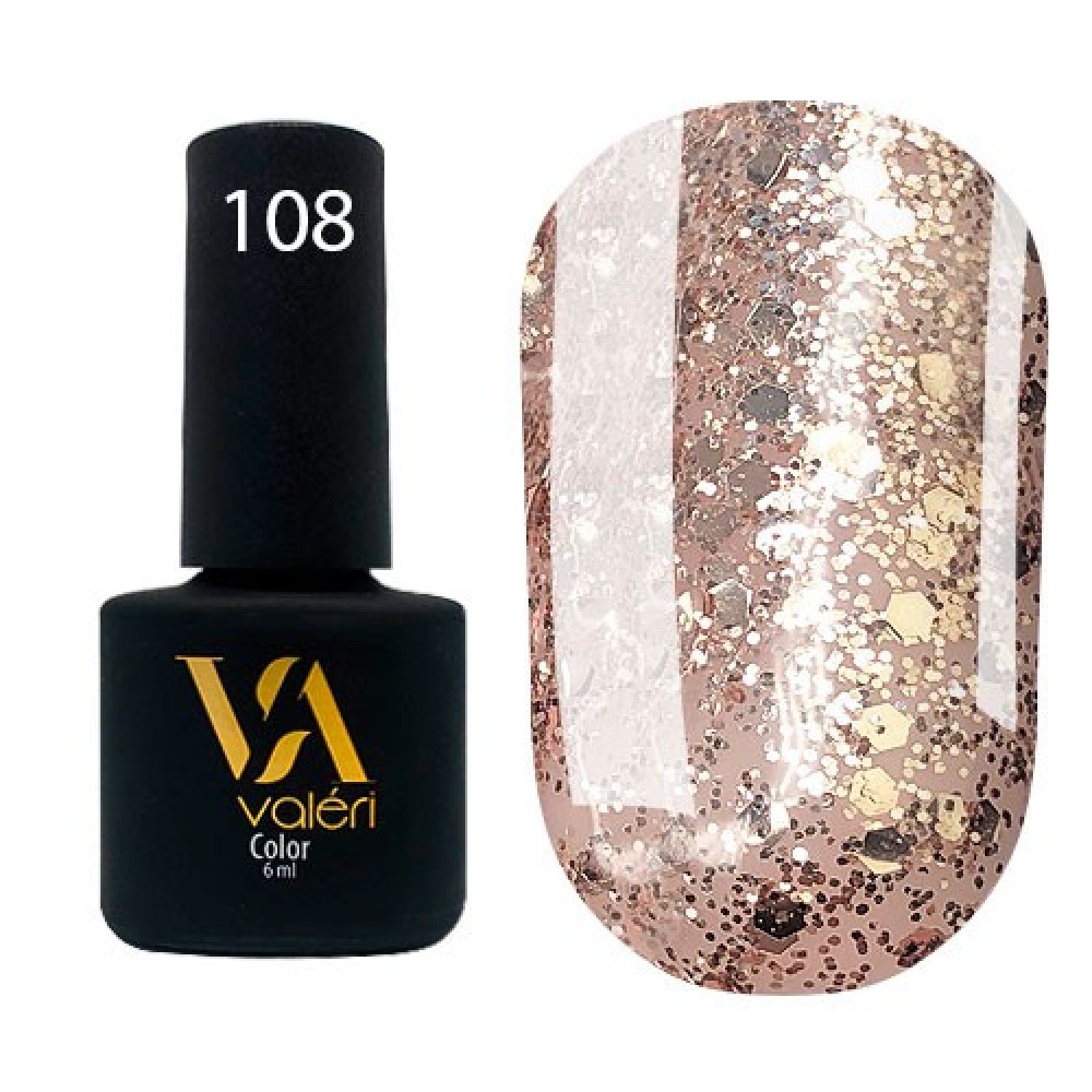Гель-лак Valeri Color №108 (світла бронза з блискітками), 6 мл