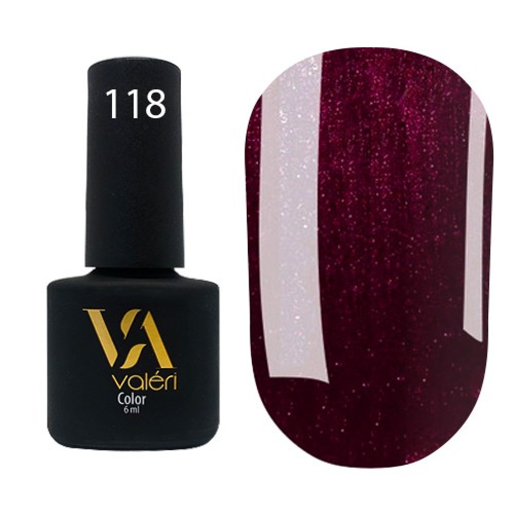 Гель-лак Valeri Color № 118 (темно-вишневый с микроблеском), 6 мл