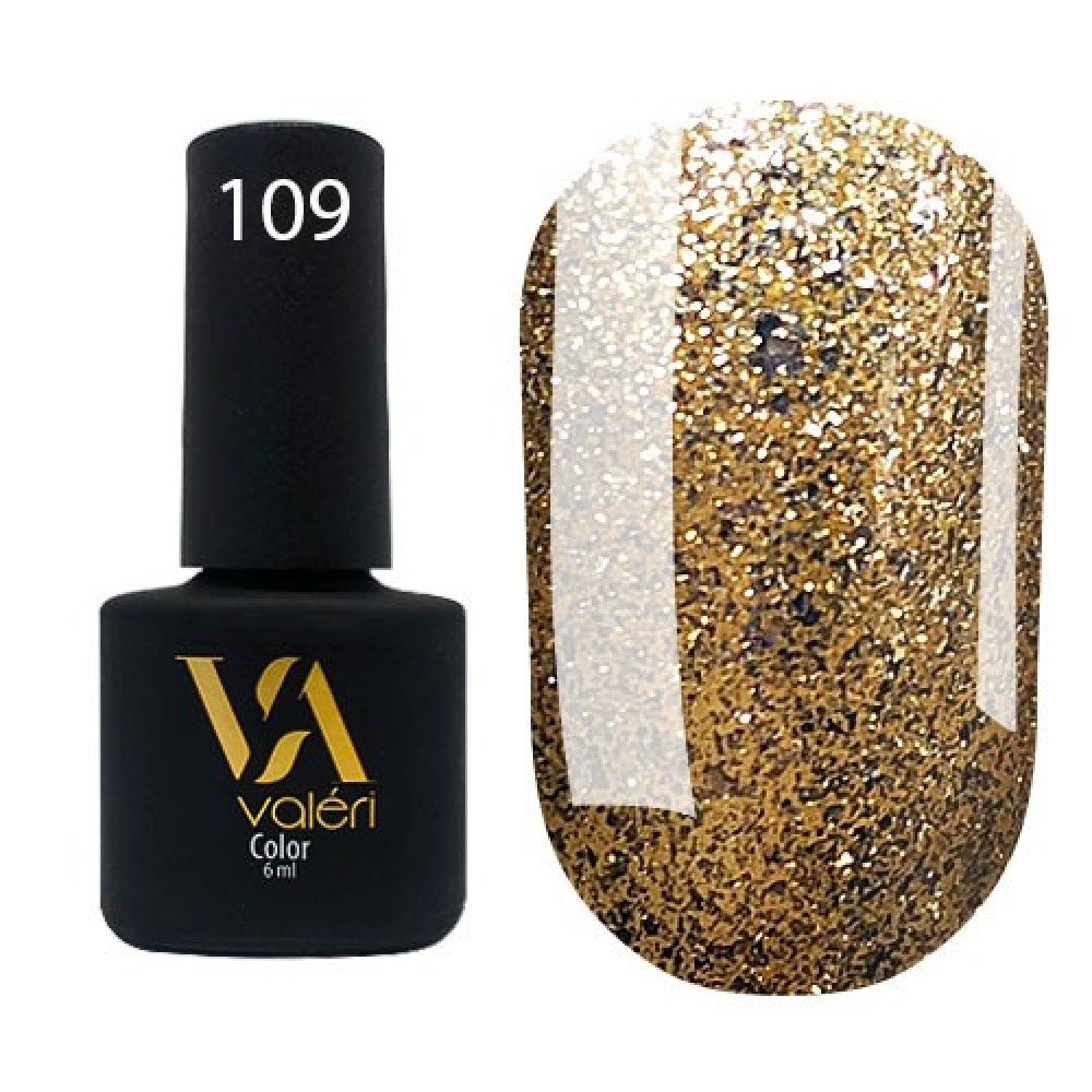 Гель-лак Valeri Color № 109 (золотий із срібними блискітками), 6 мл