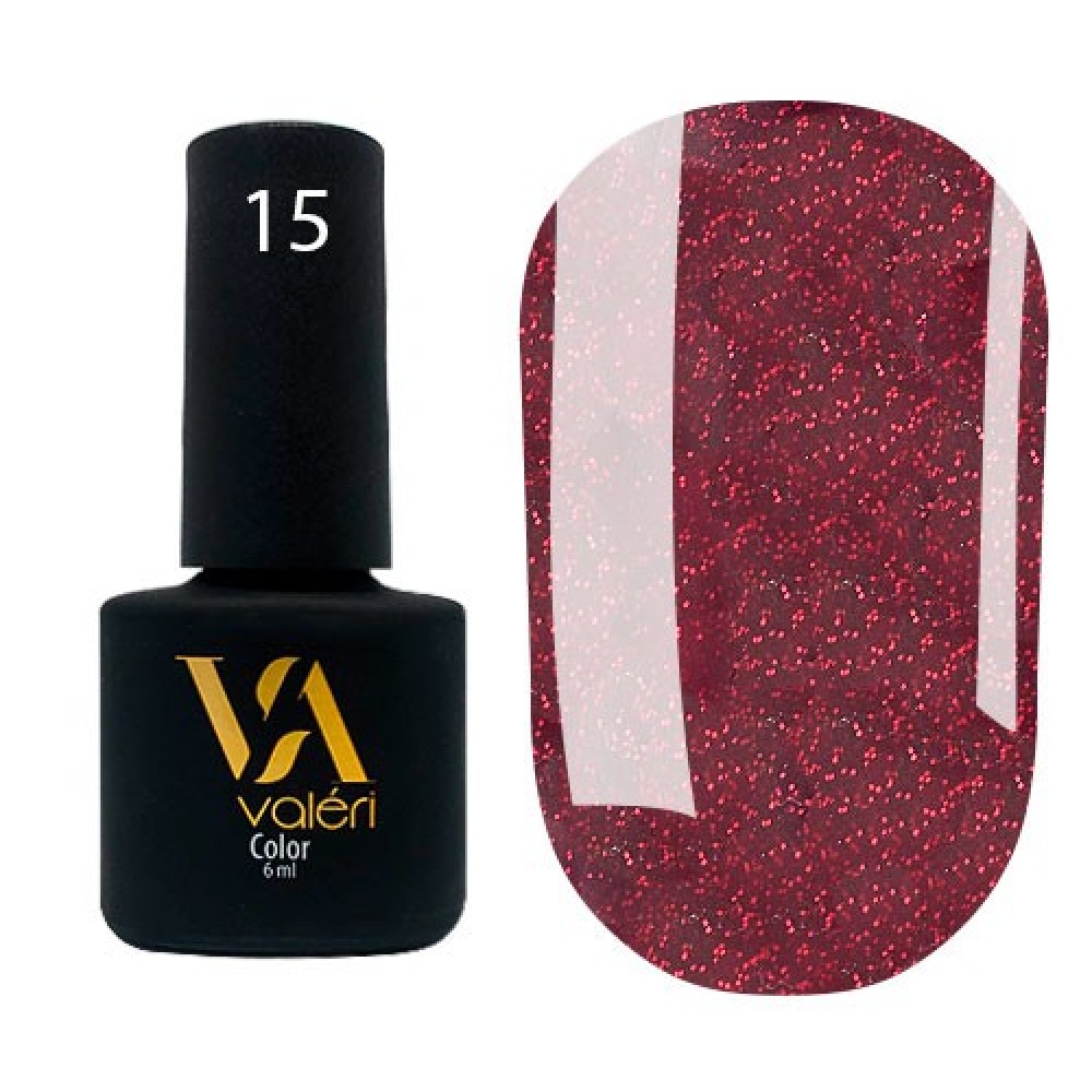 Гель-лак Valeri Color № 015 (винно-бордовый, микроблеск), 6 мл