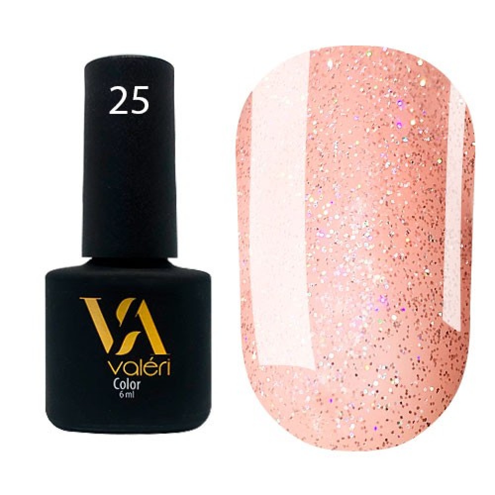 Гель-лак Valeri Color № 025 (персиковый с блестками), 6 мл