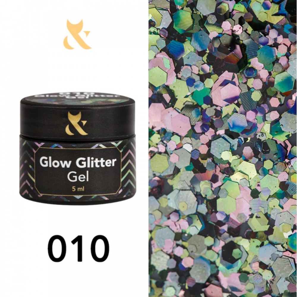 Гель для дизайна F.O.X Glow Glitter Gel 010, 5 мл