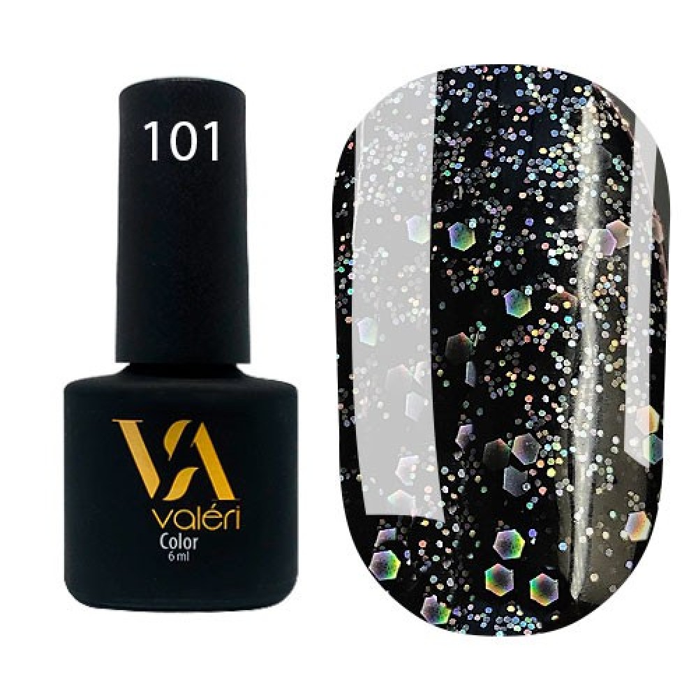 Гель-лак Valeri Color № 101 (черный с голографическими блестками), 6 мл