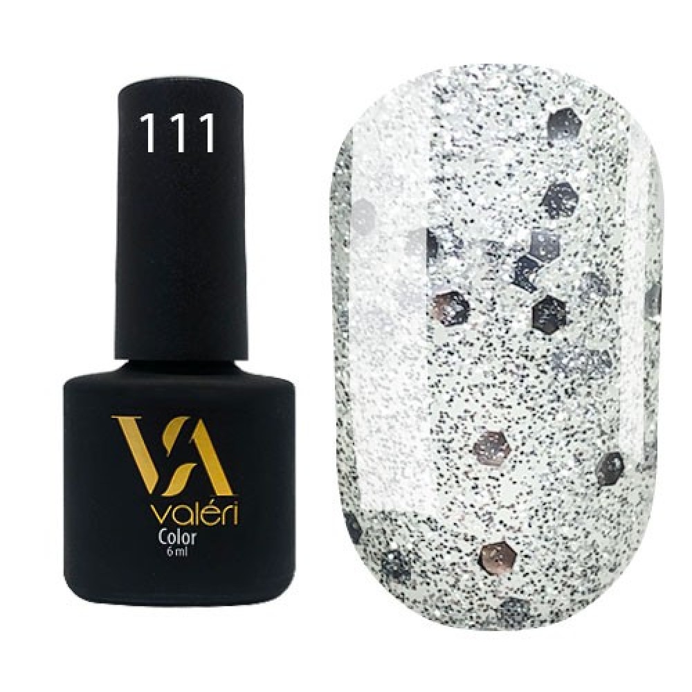 Гель-лак Valeri Color № 111 (прозрачный с серебрянными блестками), 6 мл